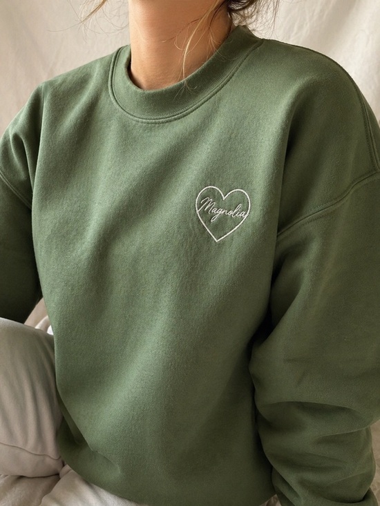 Magnolia Sweaters - Magnolia Embroidered Heart Sweatshirt Sage Green Crewneck Womens Medium‎